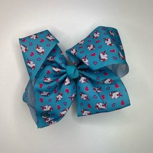 Large Blue JoJo Bow with Hearts and Unicorns